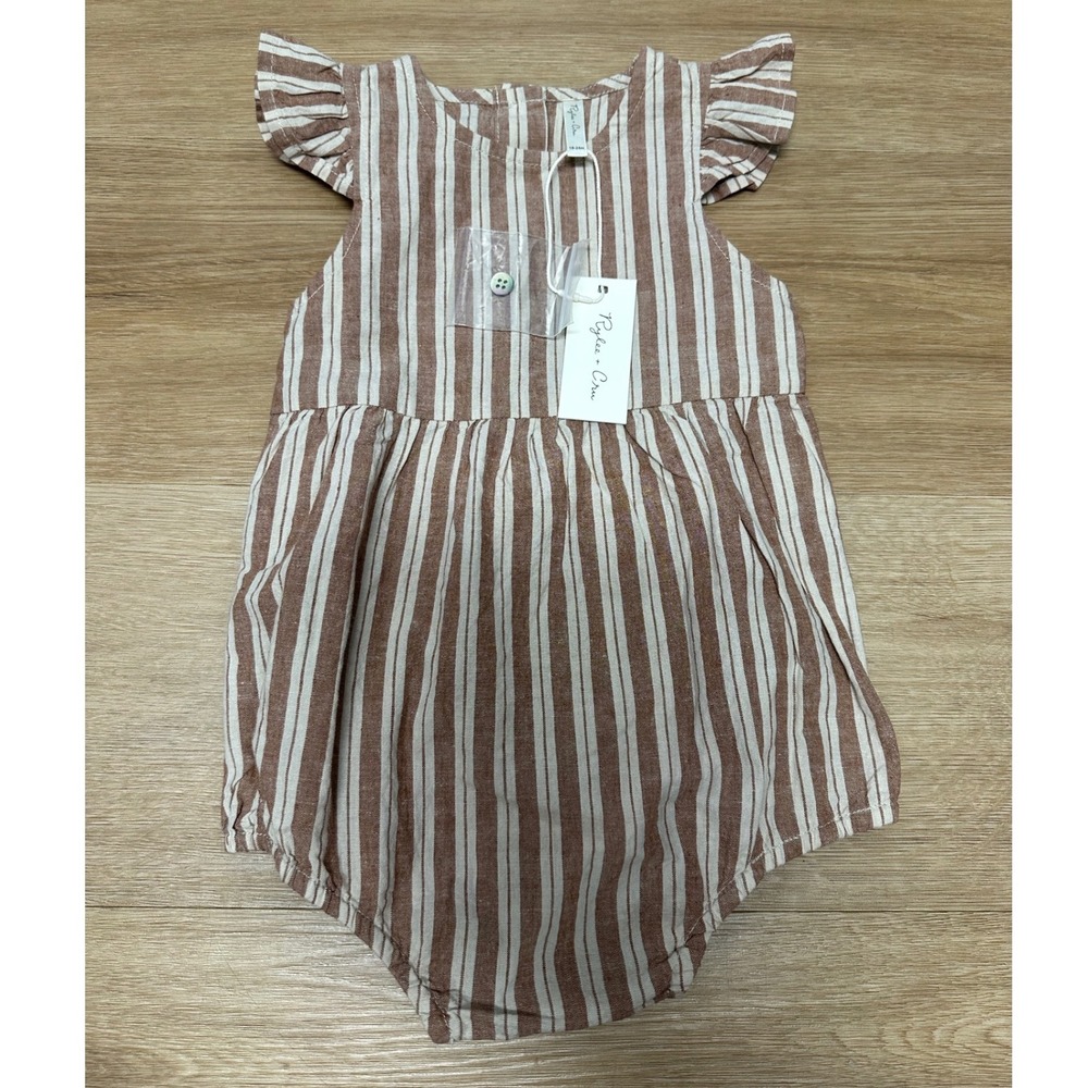 Rylee + Cru Flutter Sleeve Bubble Romper Striped Terracotta Cream 18-24M NWT